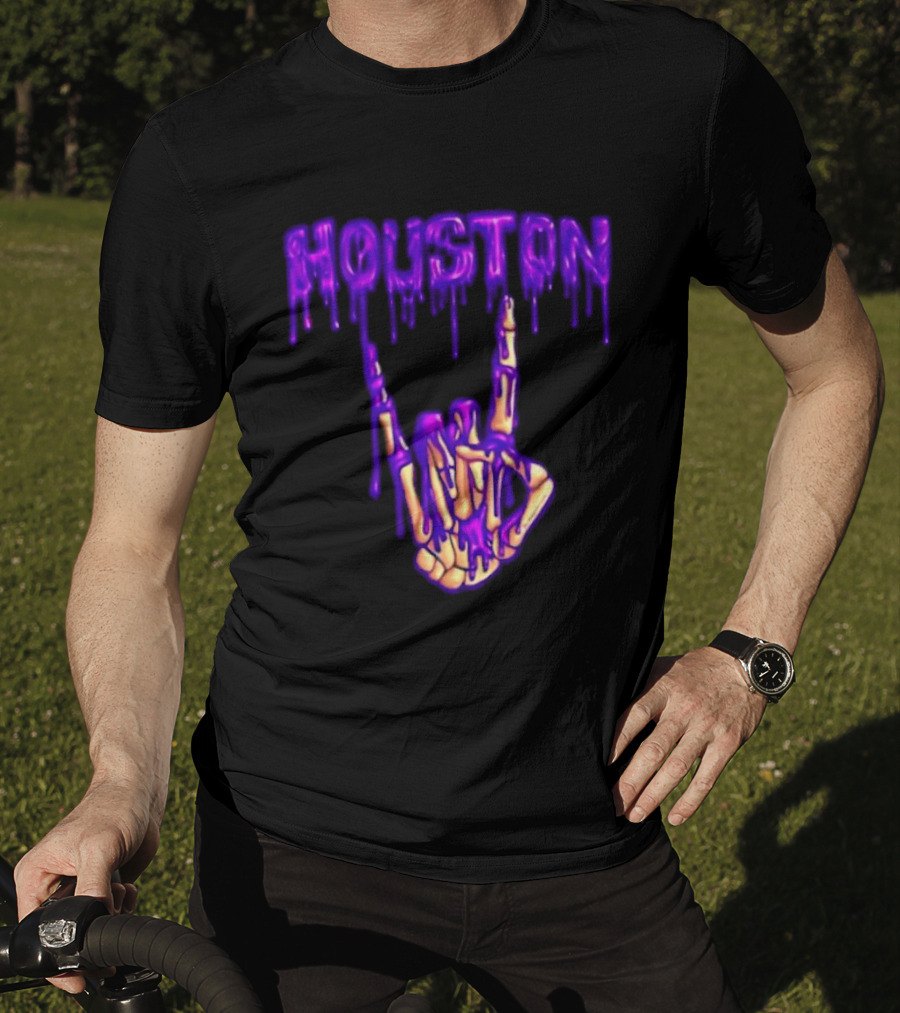 Houston Drip Skeleton Hand Gesture 2026 Purple T-Shirt