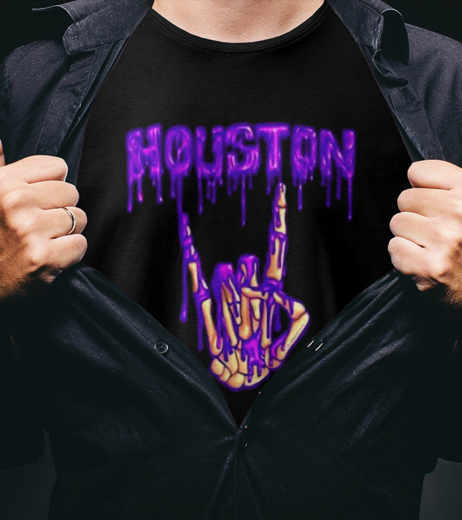 Houston Drip Skeleton Hand Gesture 2026 Purple T-Shirt