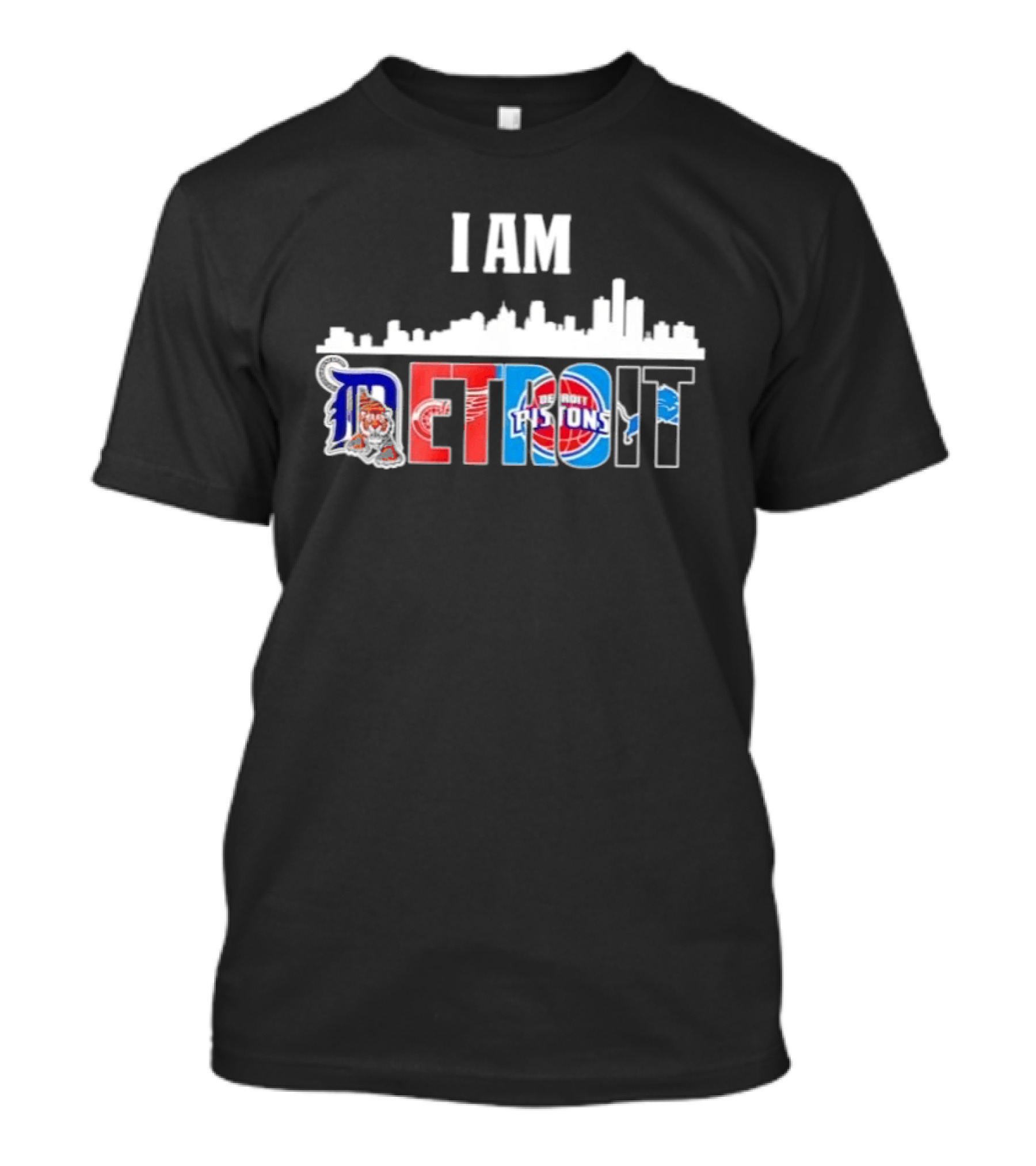 I Am Detroit City Skyline Tigers Red Wings Pistons Lions Sports T-Shirt