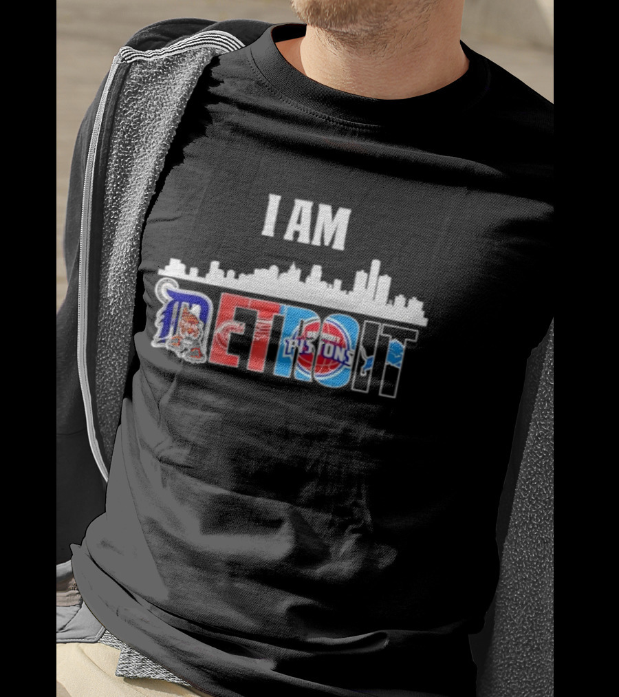 I Am Detroit City Skyline Tigers Red Wings Pistons Lions Sports T-Shirt