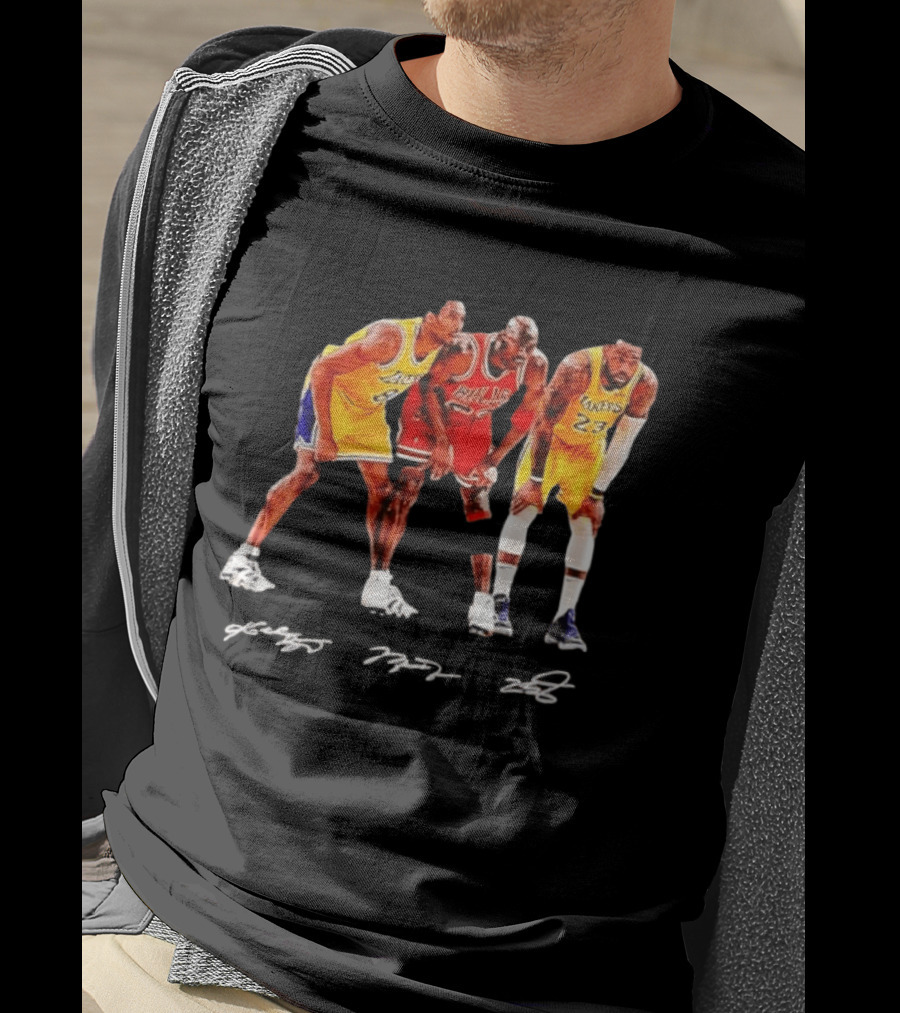 Kobe Bryant Michael Jordan LeBron James Lakers Bulls Signatures Legend Basketball T-Shirt