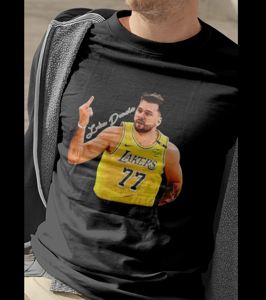 Luka Doncic Lakers 77 Middle Finger Gesture Nike Basketball Jersey T-Shirt