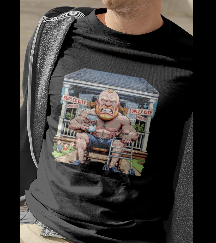 Retirement Suplex City Coors Light Angry Wrestler With Walker On Porch T-Shirt