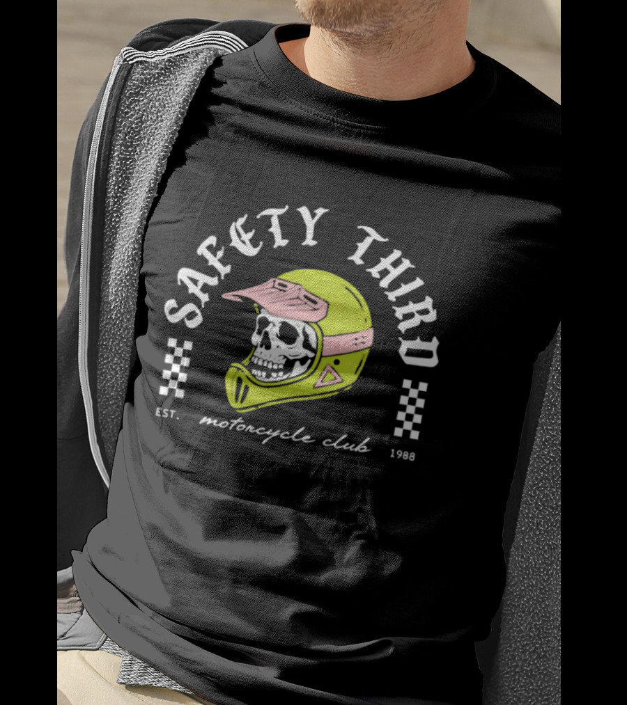 Safety Third Motorcycle Club Skull Helmet Est 1998 T-Shirt