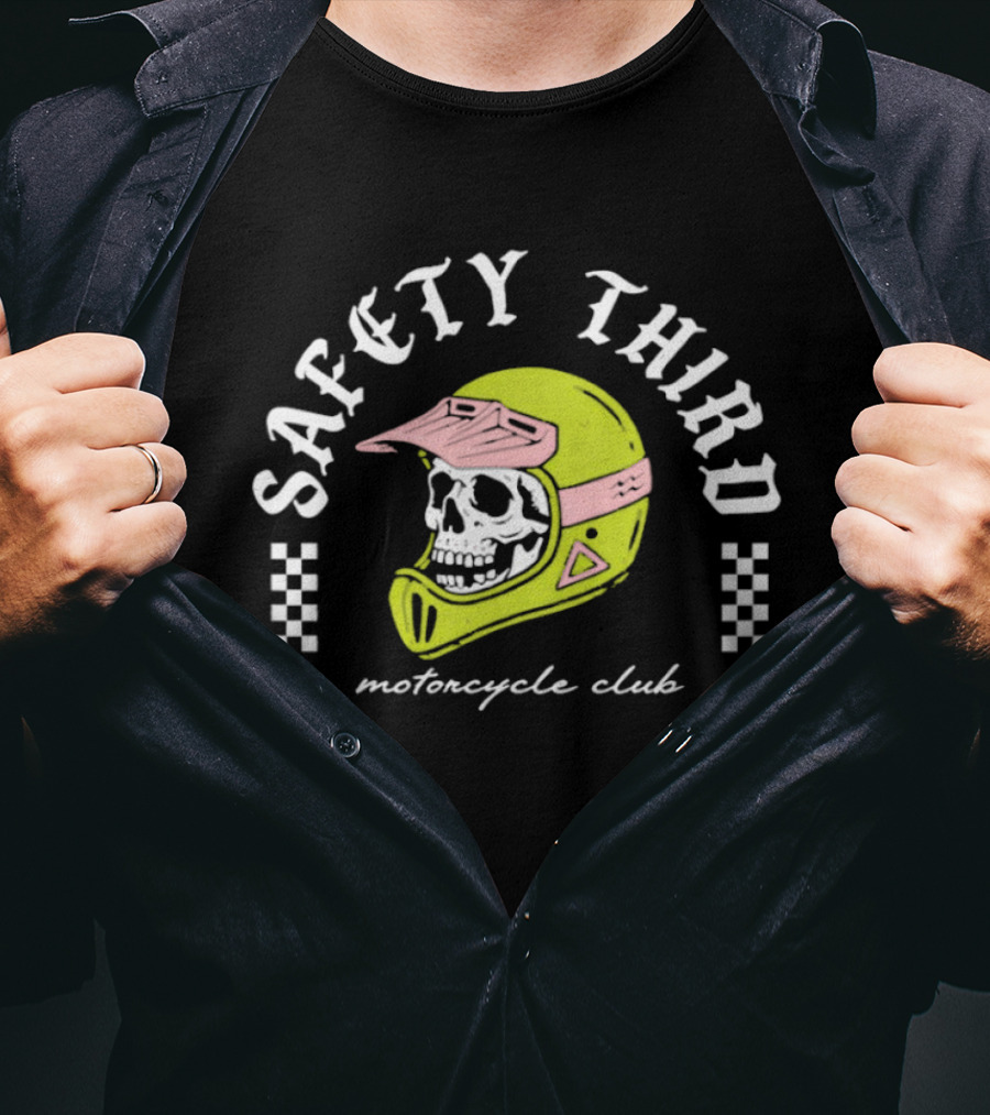 Safety Third Motorcycle Club Skull Helmet Est 1998 T-Shirt