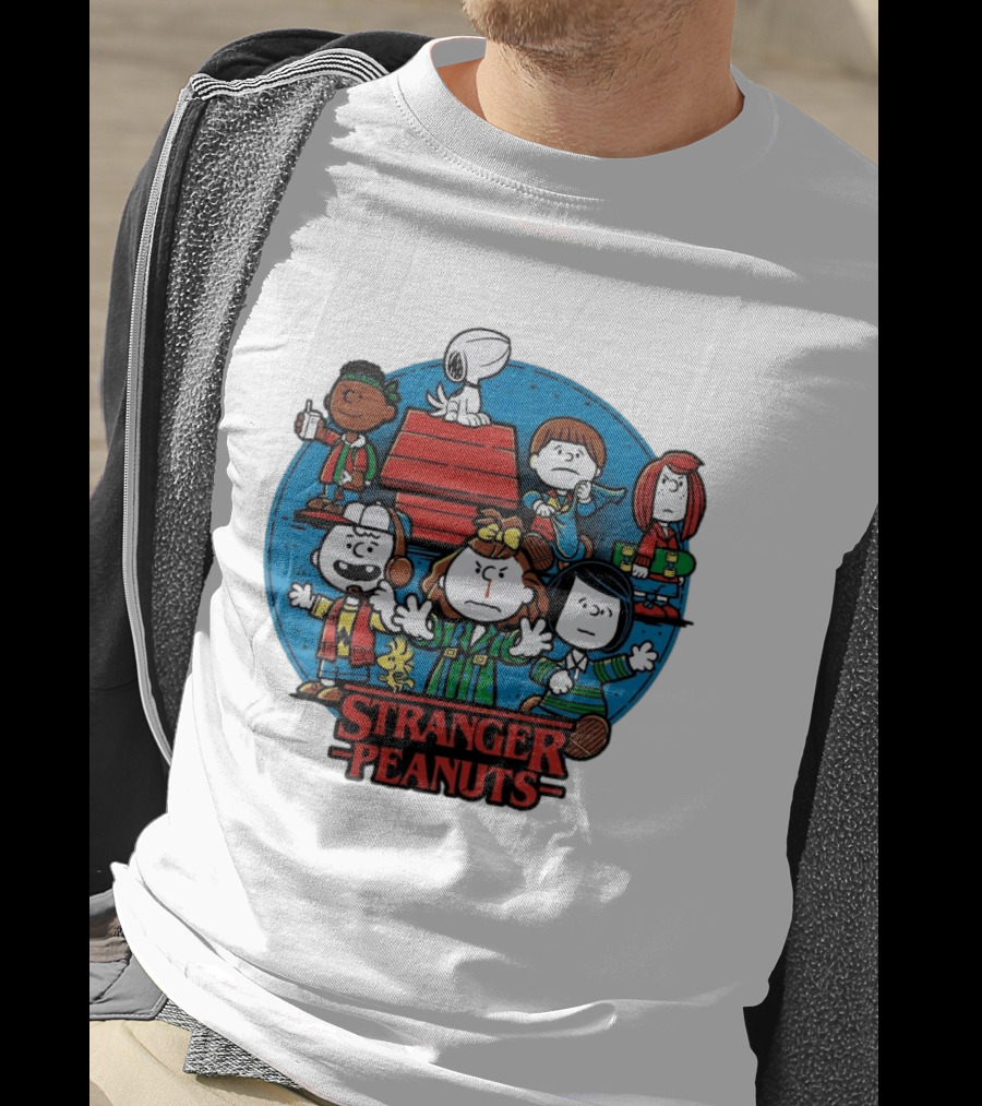 Stranger Peanuts Cartoon Characters Crossover Red Doghouse Blue Circle T-Shirt