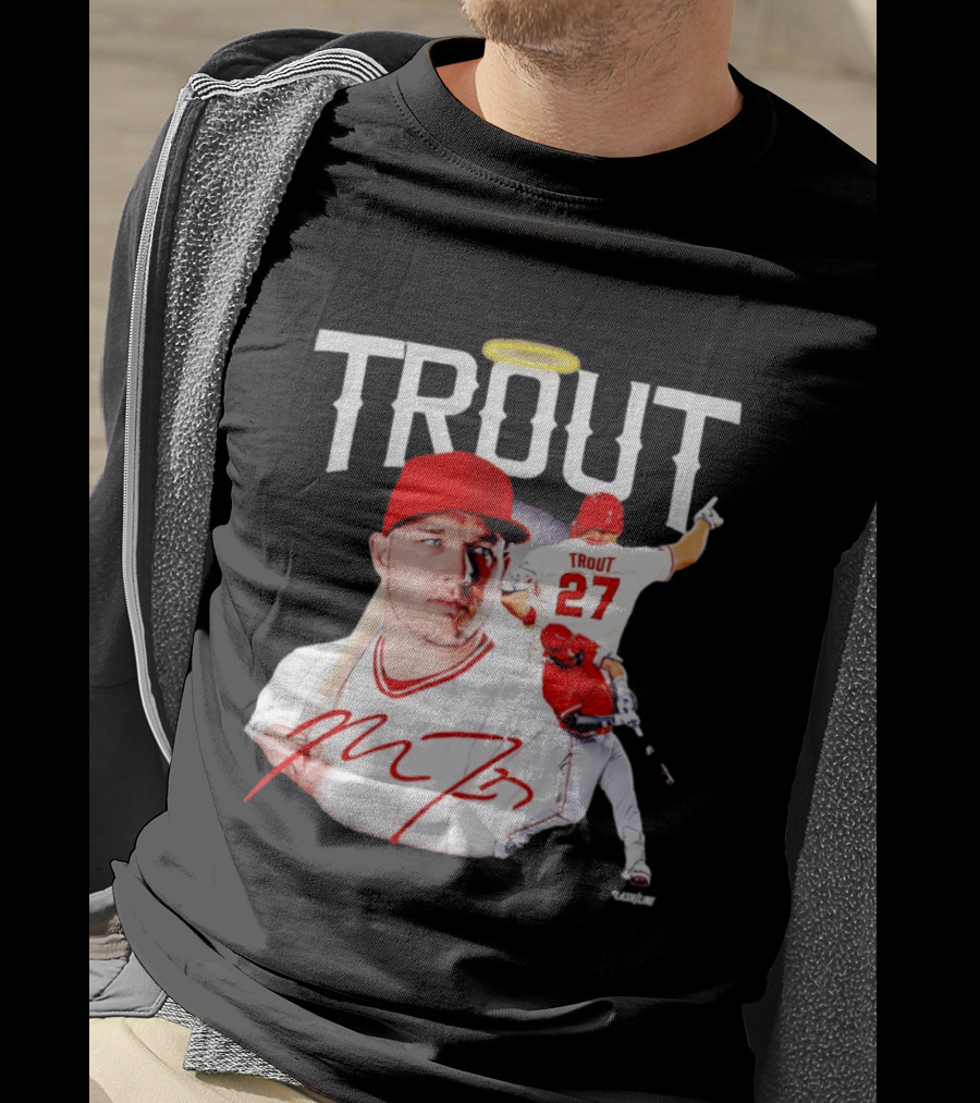 Mike Trout Los Angeles Angels 27 Halo Collage T-Shirt