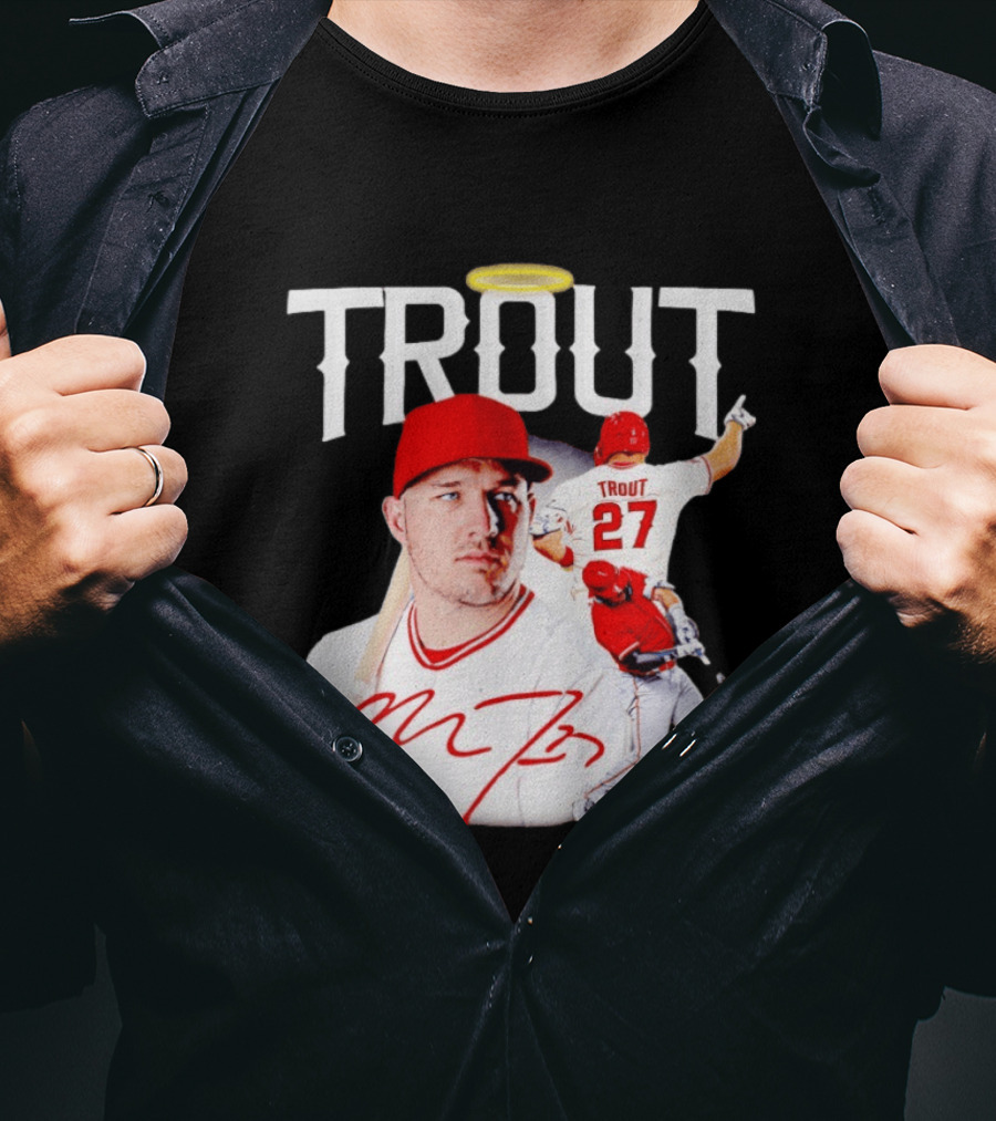 Mike Trout Los Angeles Angels 27 Halo Collage T-Shirt