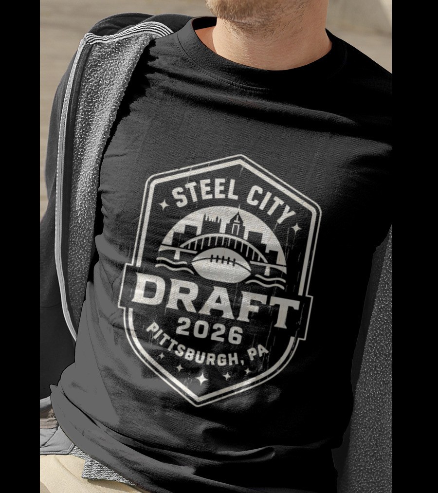 Steel City Draft 2026 Pittsburgh PA Football Skyline T-Shirt