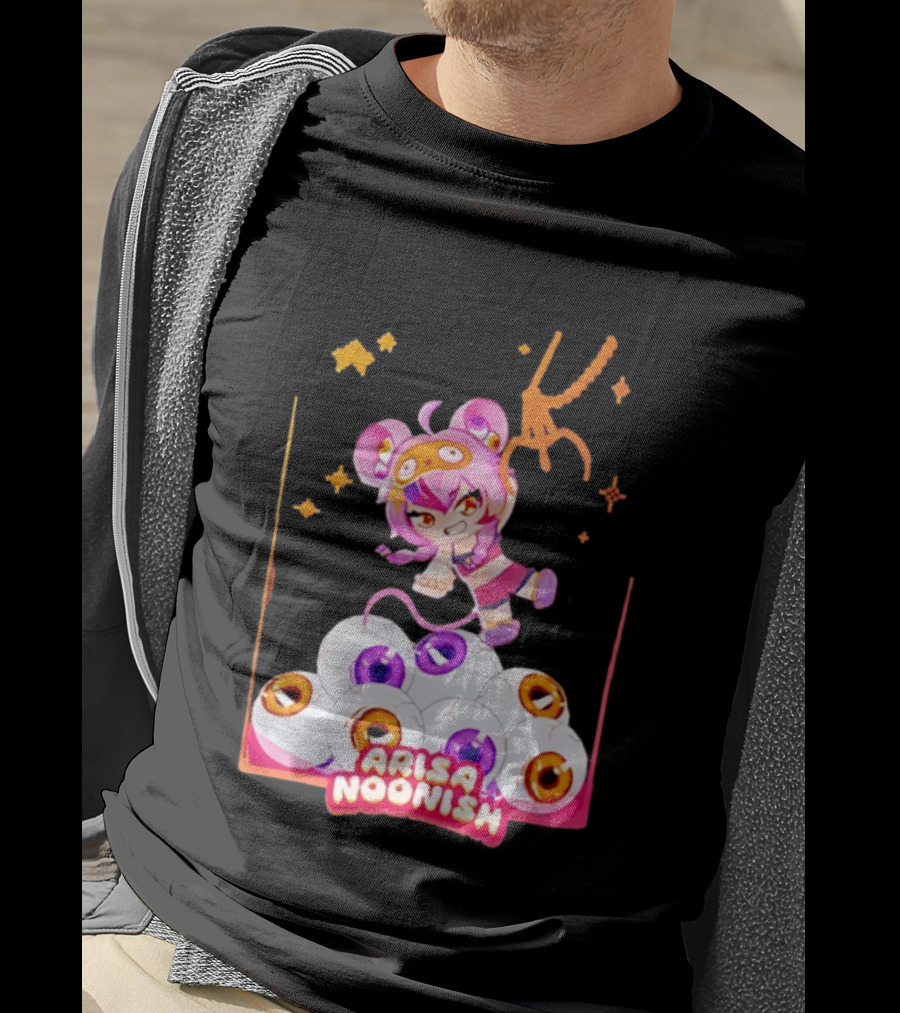 Playful Arisa Noonish With Seven Eyes Anime Character And Stars T-Shirt