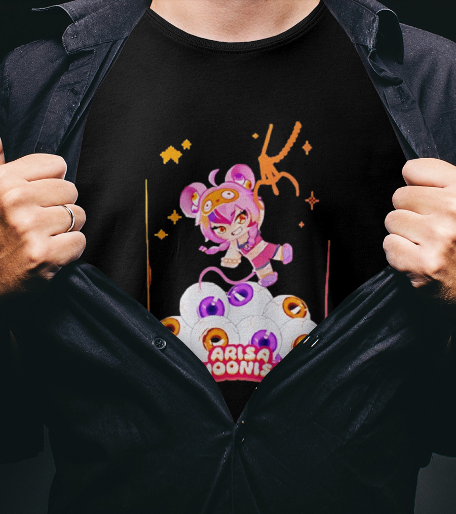 Playful Arisa Noonish With Seven Eyes Anime Character And Stars T-Shirt
