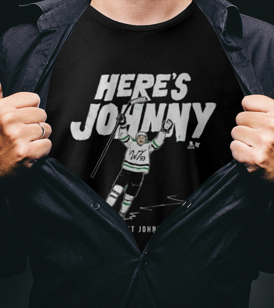 Wyatt Johnston Here's Johnny Hockey Celebration T-Shirt