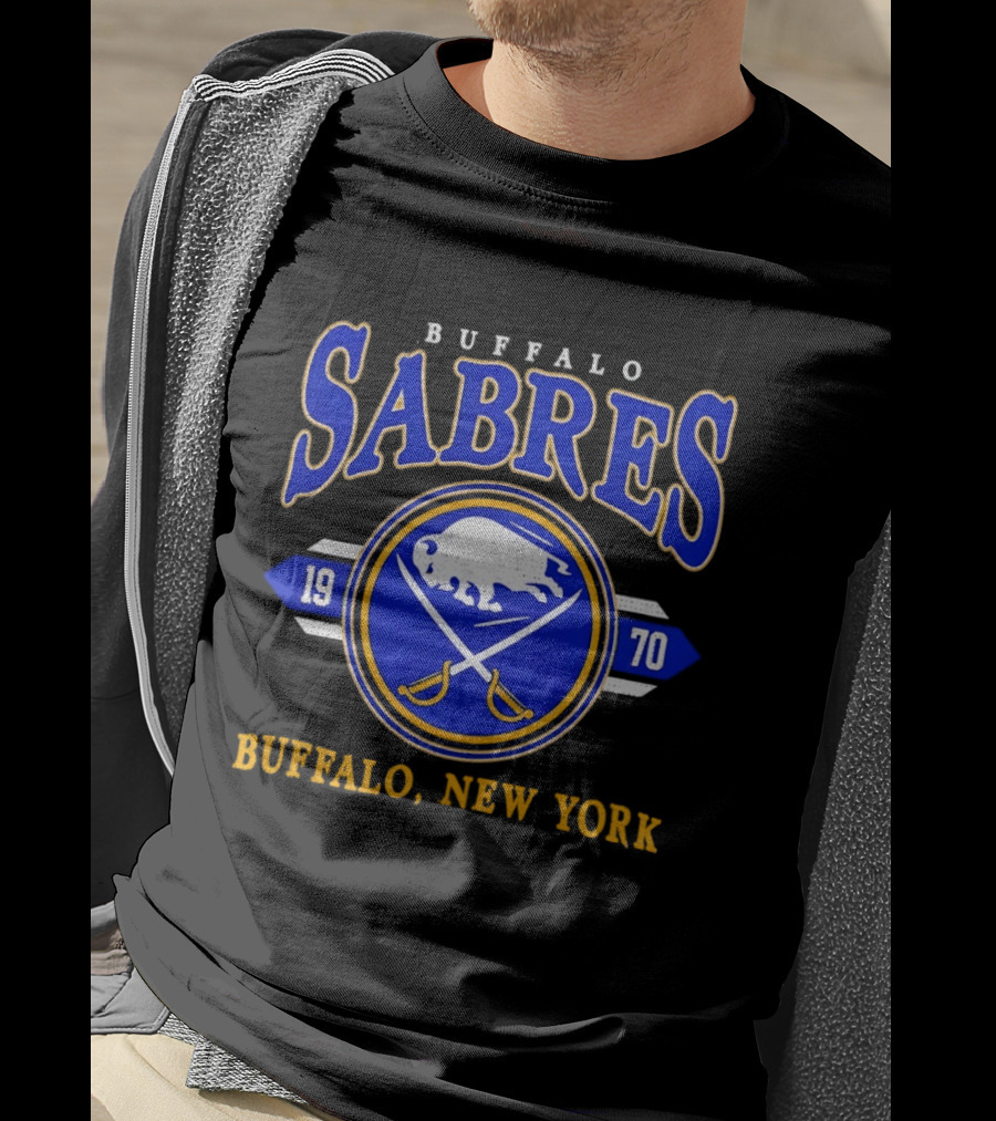 Buffalo Sabres 1970 Hockey Buffalo New York NHL Vintage Blue Gold T-Shirt