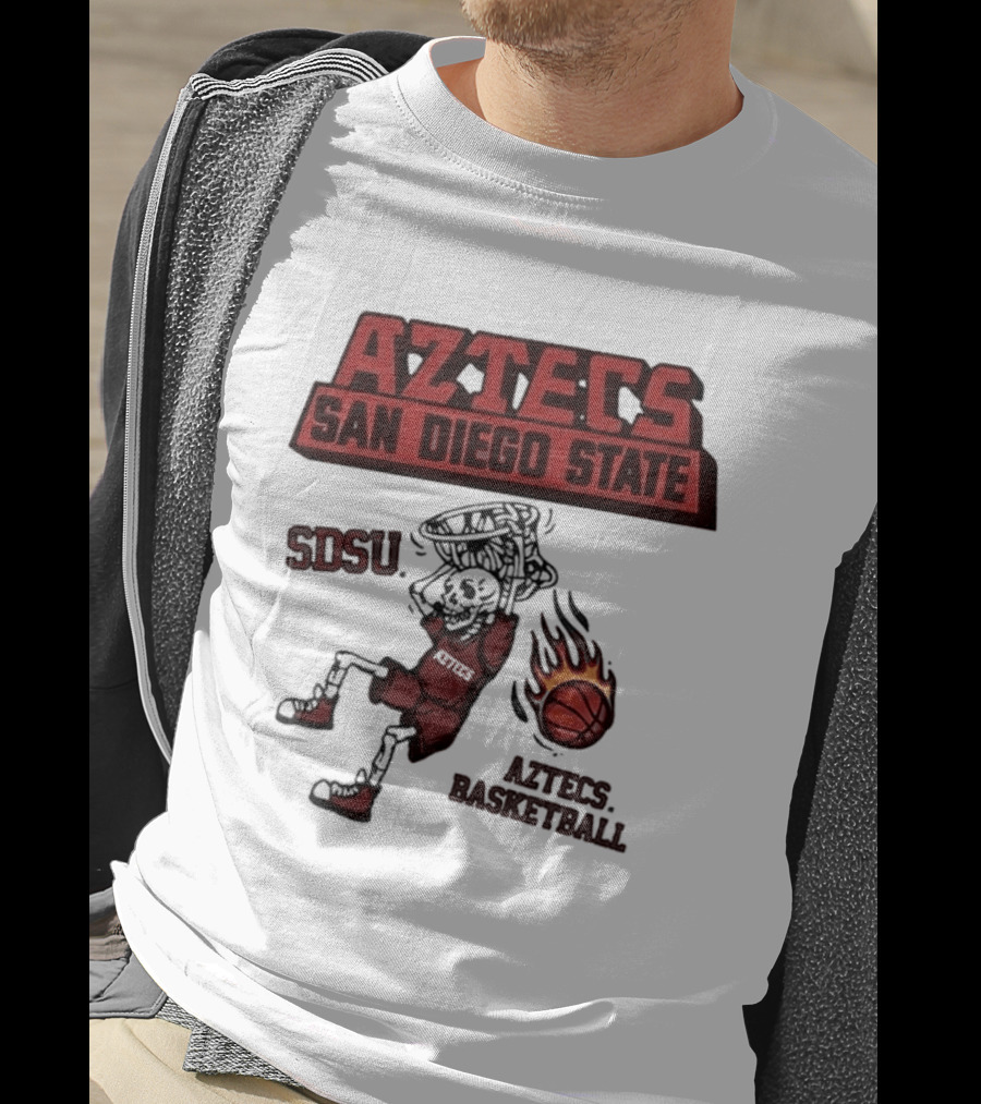 Aztecs San Diego State SDSU Skeleton Dunking Flaming Basketball T-Shirt