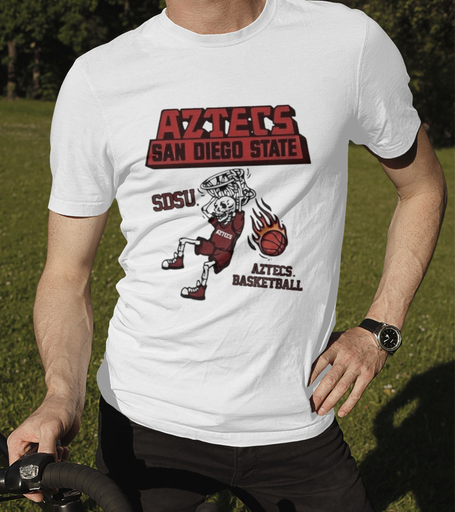 Aztecs San Diego State SDSU Skeleton Dunking Flaming Basketball T-Shirt