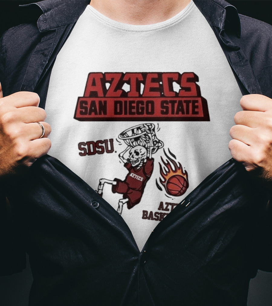 Aztecs San Diego State SDSU Skeleton Dunking Flaming Basketball T-Shirt