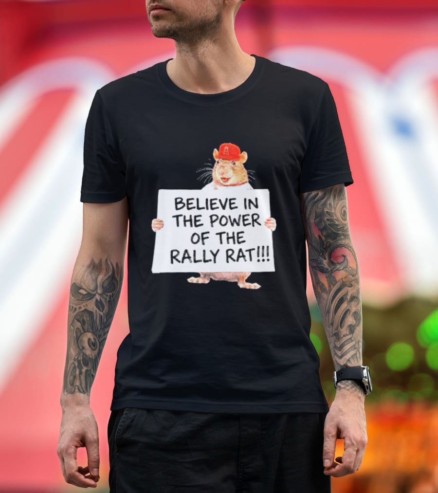 Believe In The Power Of The Rally Rat Red Cap Baseball Fan Spirit T-Shirt