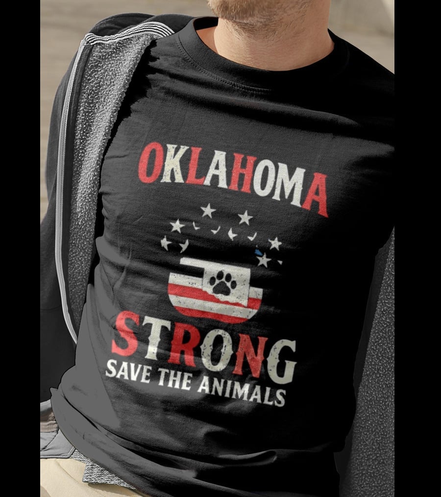 Oklahoma Strong Save The Animals Paw Print Flag Stars T-Shirt