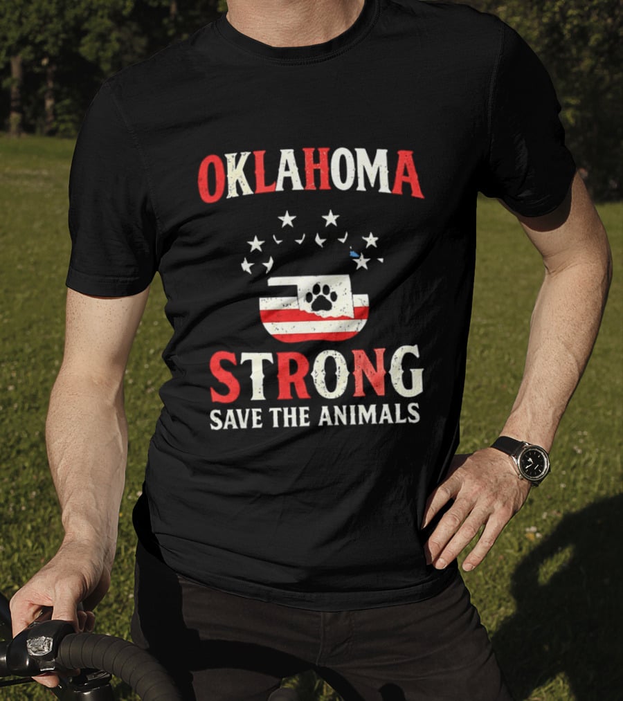 Oklahoma Strong Save The Animals Paw Print Flag Stars T-Shirt