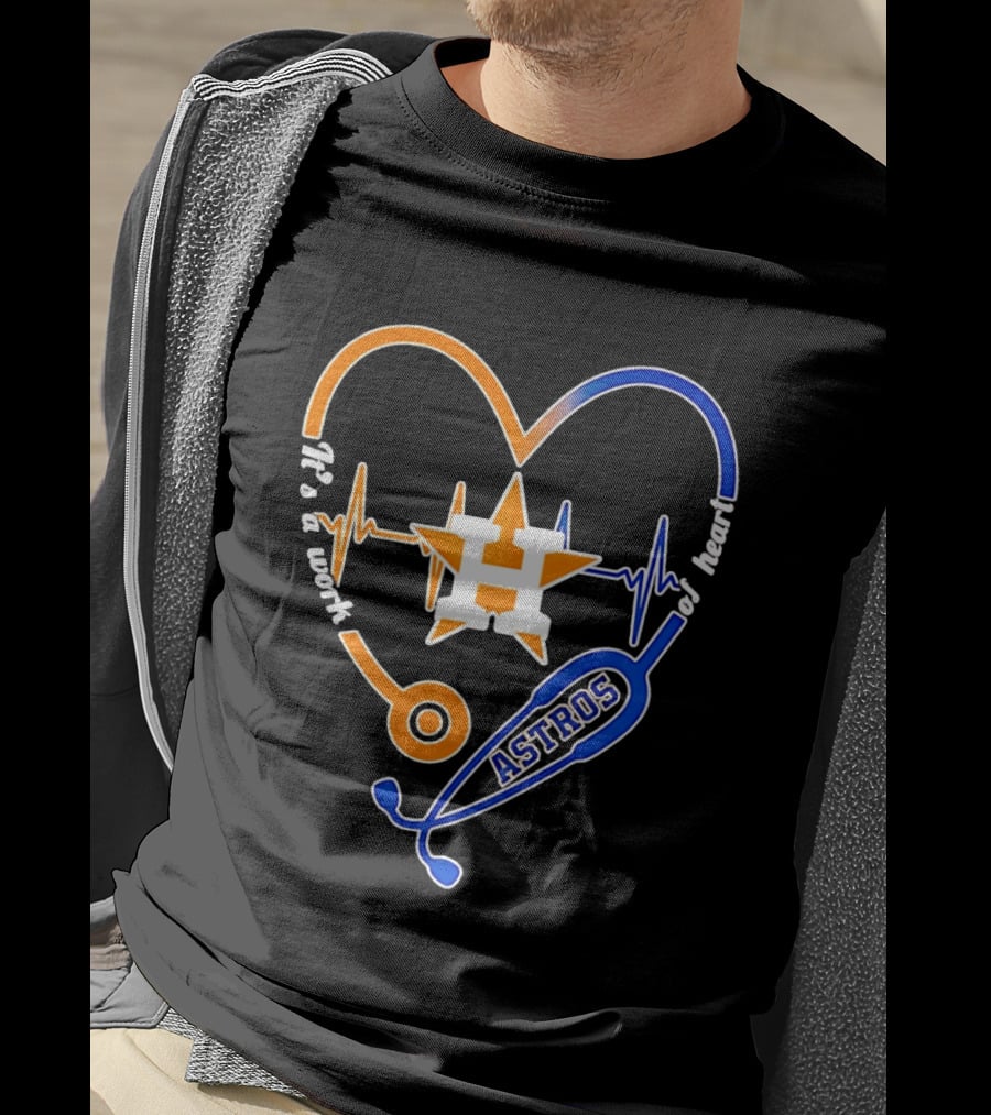 Houston Astros Nurse Heartbeat Stethoscope It's A Work Of Heart MLB T-Shirt