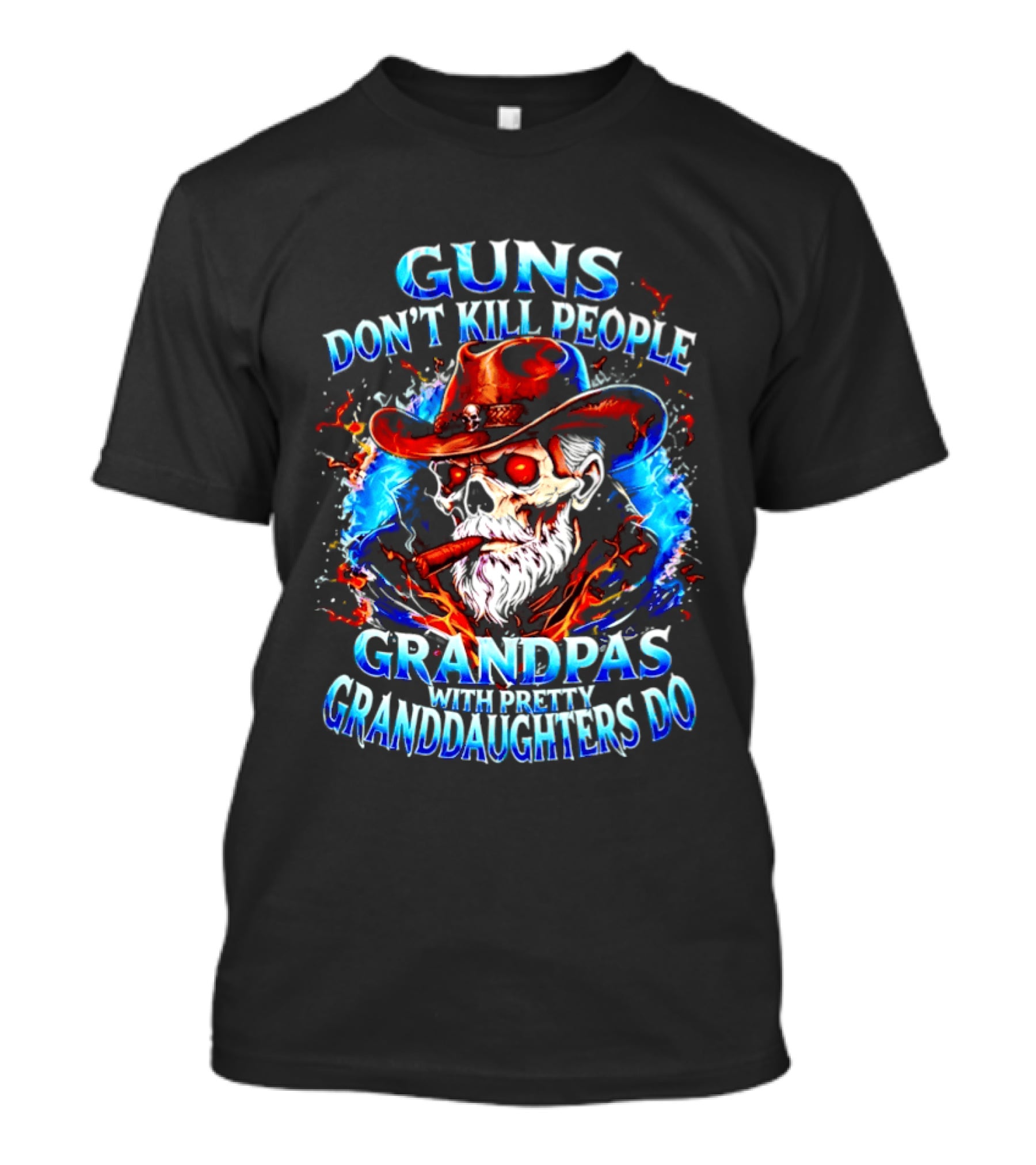 Guns Don't Kill People Grandpas With Pretty Granddaughters Do Skeleton Smoking Cigar T-Shirt