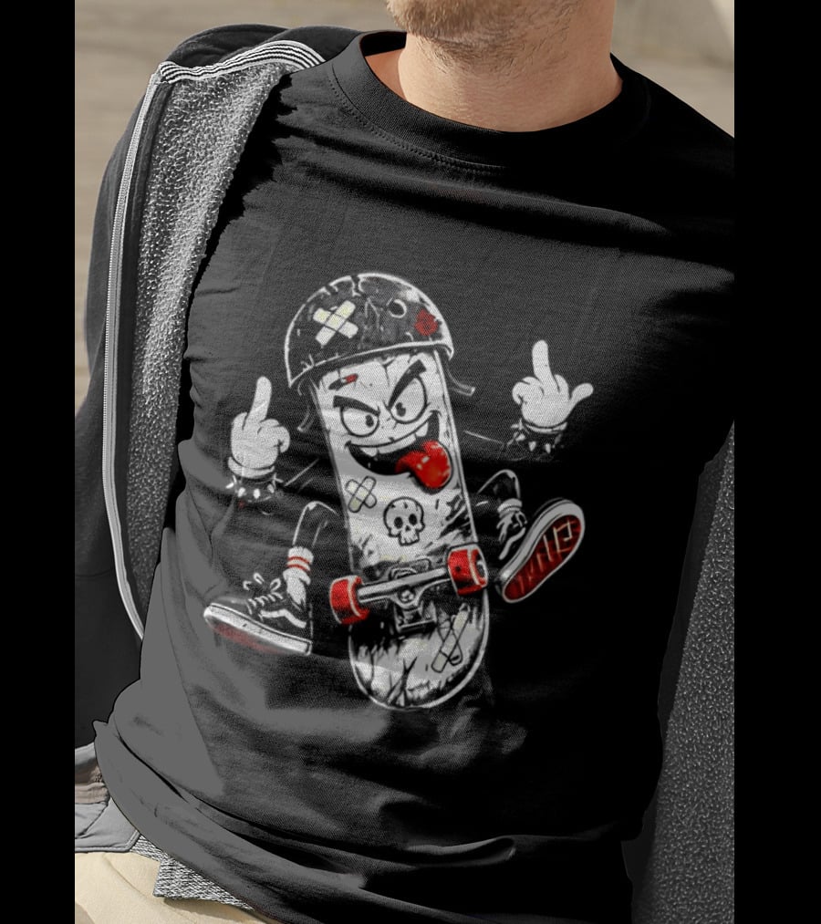 Skull Face Skateboard Cartoon Character With Attitude T-Shirt