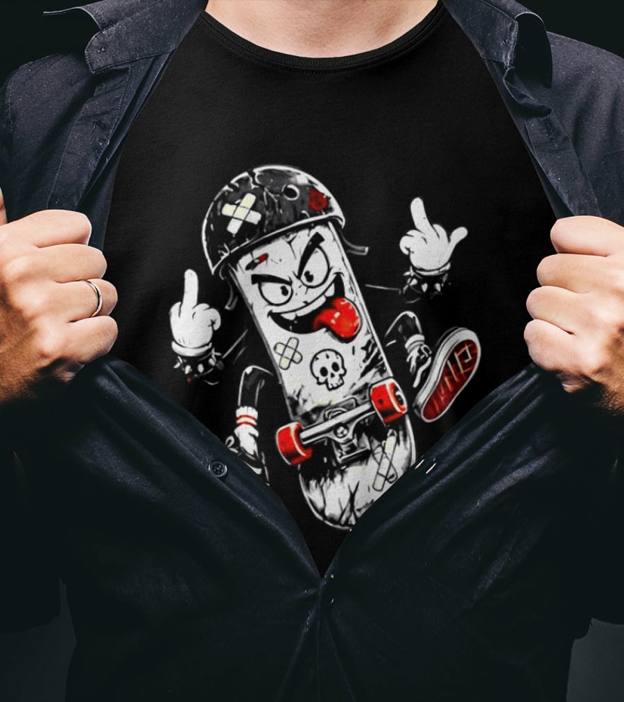 Skull Face Skateboard Cartoon Character With Attitude T-Shirt