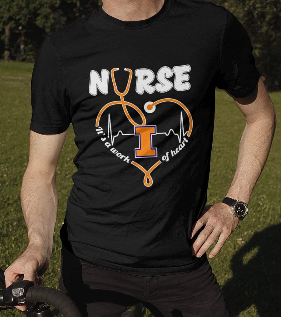 Nurse Illinois Fighting Illini It's A Work Of Heart Stethoscope Heart T-Shirt