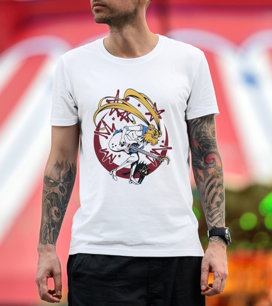 Rock N' Roll Moonlight Pop Culture Wizard Sailor Character Magic Guitar T-Shirt