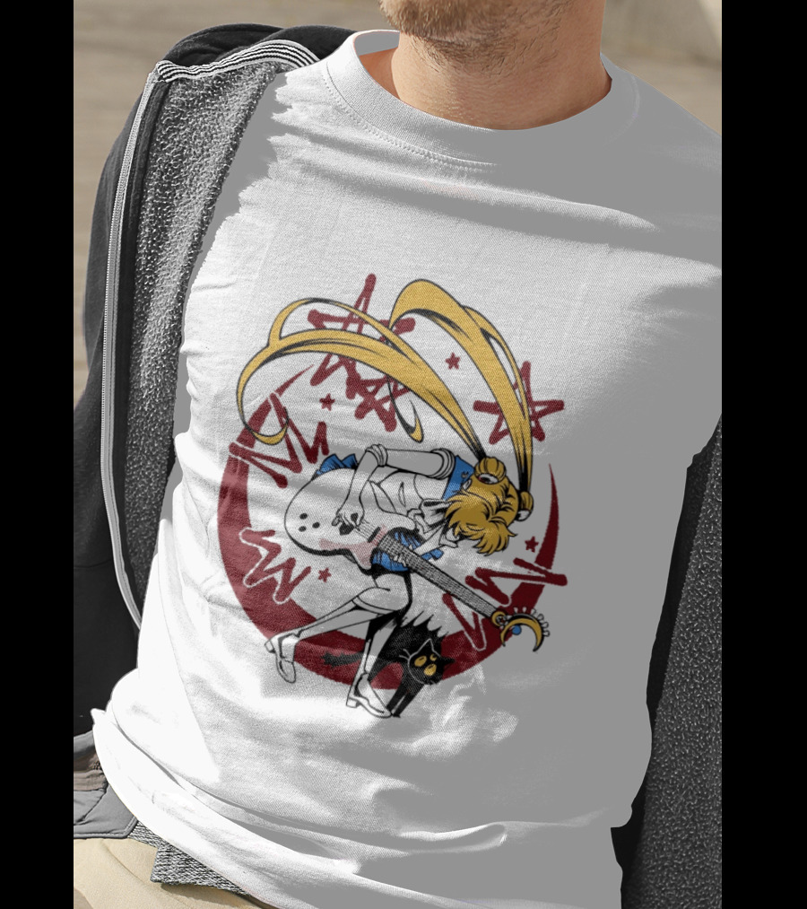 Rock N' Roll Moonlight Pop Culture Wizard Sailor Character Magic Guitar T-Shirt