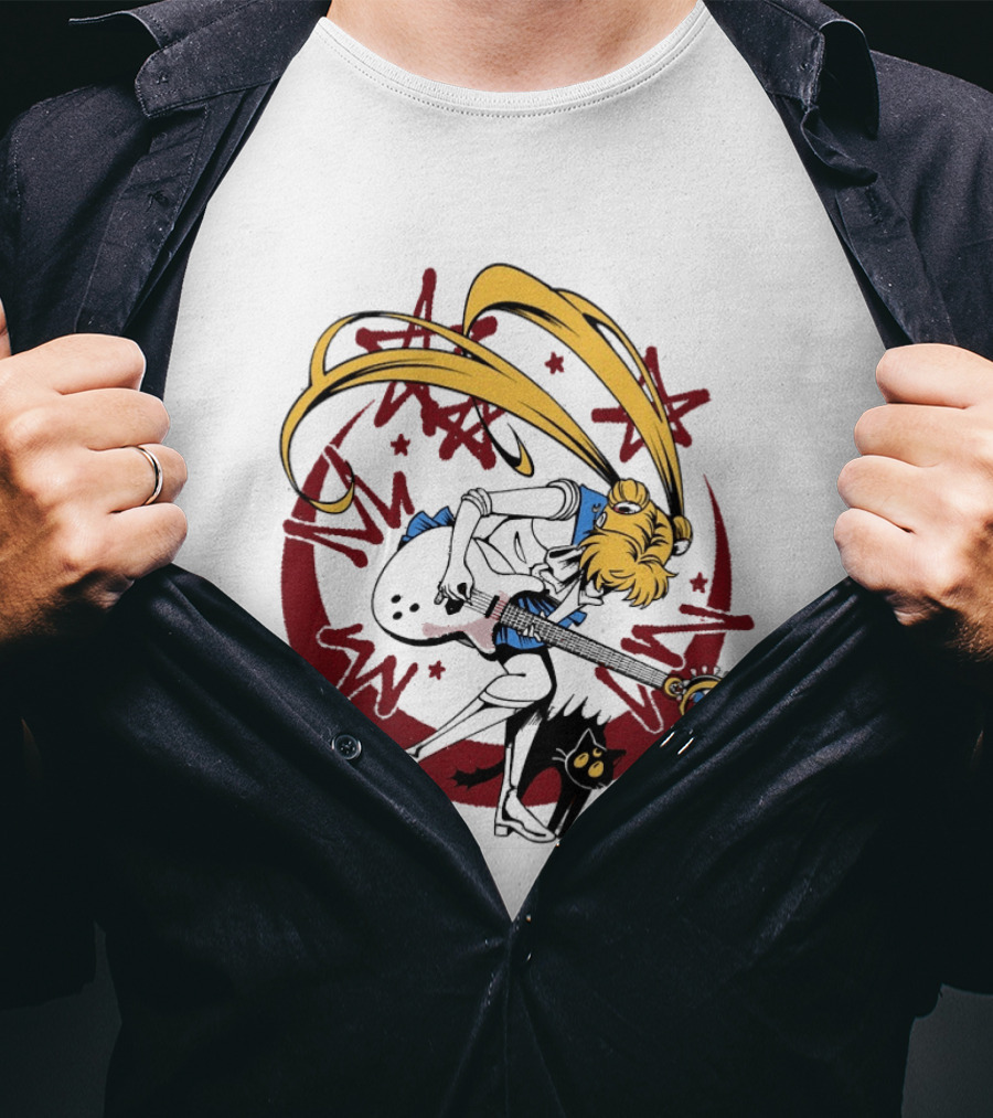 Rock N' Roll Moonlight Pop Culture Wizard Sailor Character Magic Guitar T-Shirt