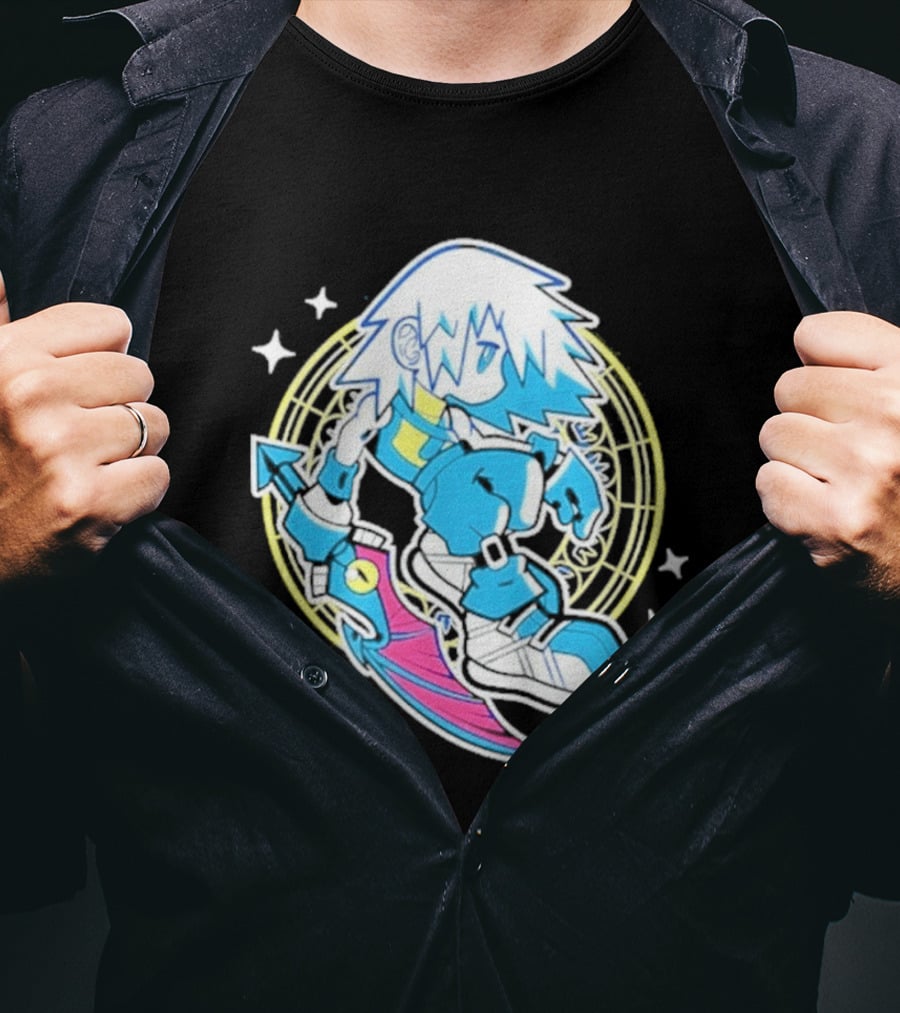 Riku Anime Cartoon Character With Sword And Stars In Pastel T-Shirt