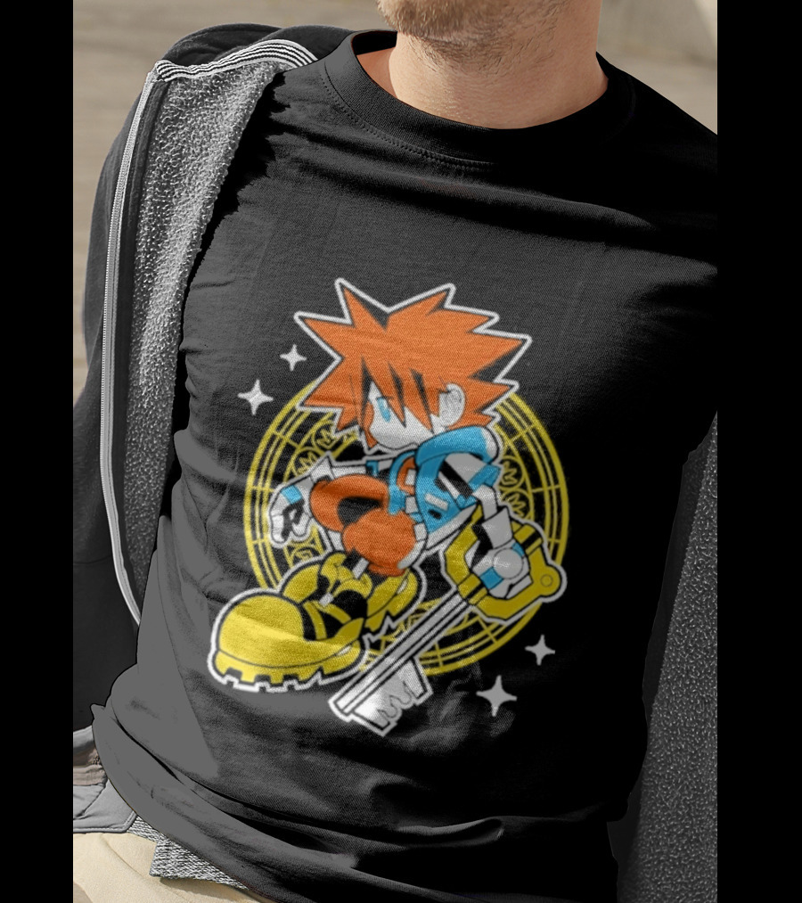 Sora Keyblade Cartoon Character With Bold Colors And Magic Circle T-Shirt