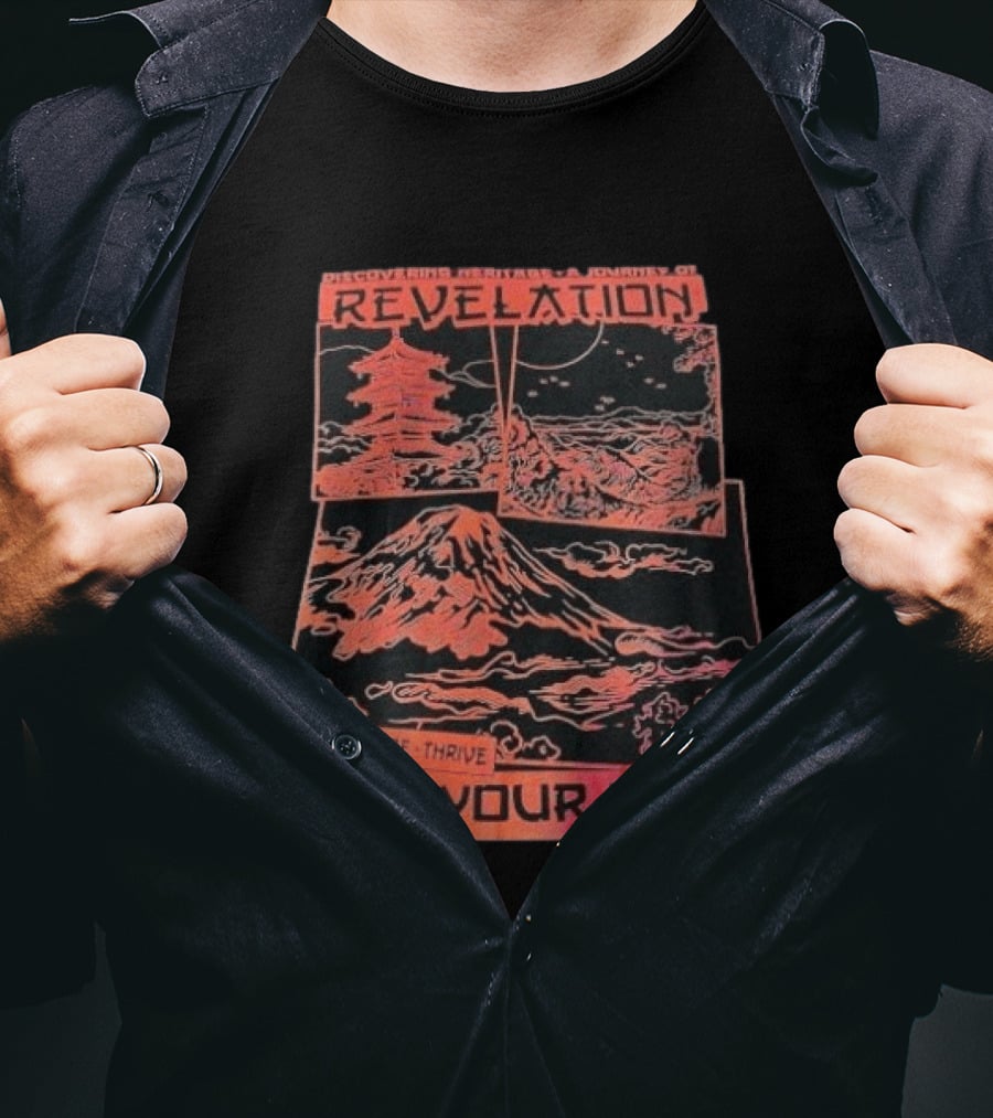 Discovering Heritage Journey Revelation Seek Explore Thrive Find Your Path Mountain Pagoda Landscape T-Shirt
