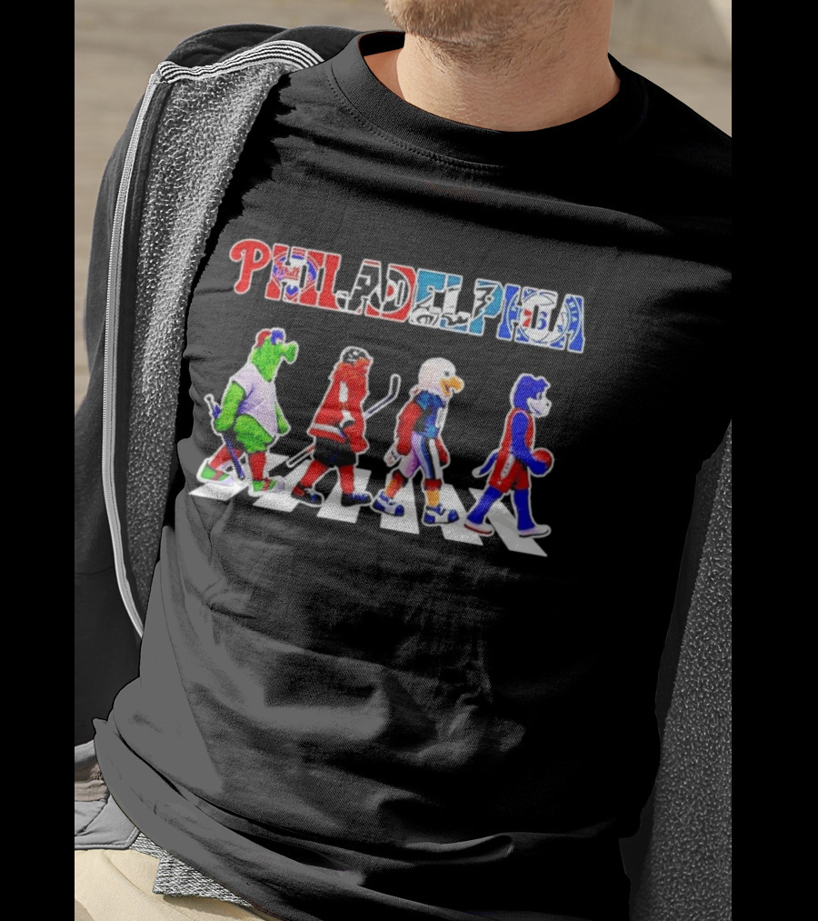 Philadelphia Mascots Abbey Road Beatles Parody Sports Teams 76ers Phillies Eagles Flyers T-Shirt