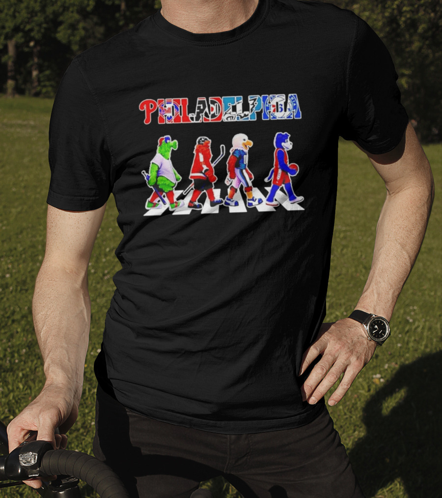 Philadelphia Mascots Abbey Road Beatles Parody Sports Teams 76ers Phillies Eagles Flyers T-Shirt