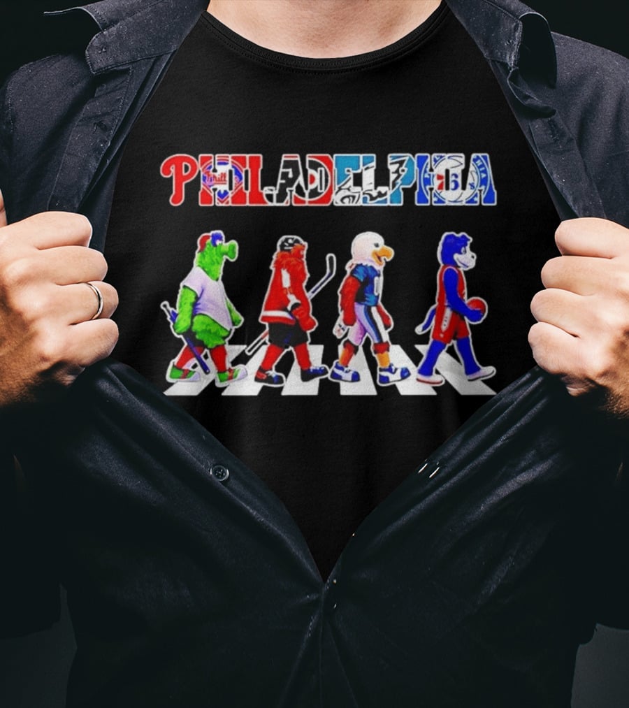 Philadelphia Mascots Abbey Road Beatles Parody Sports Teams 76ers Phillies Eagles Flyers T-Shirt