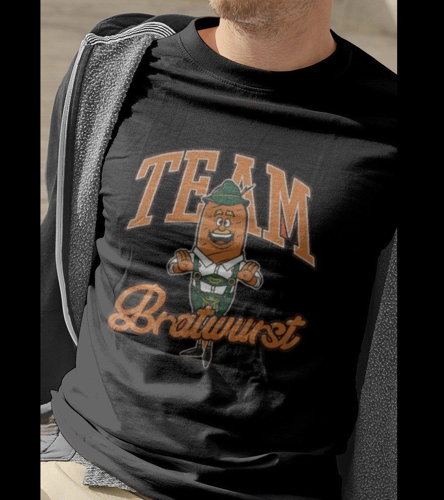 Team Bratwurst Burnt Orange Oktoberfest Character Lederhosen T-Shirt