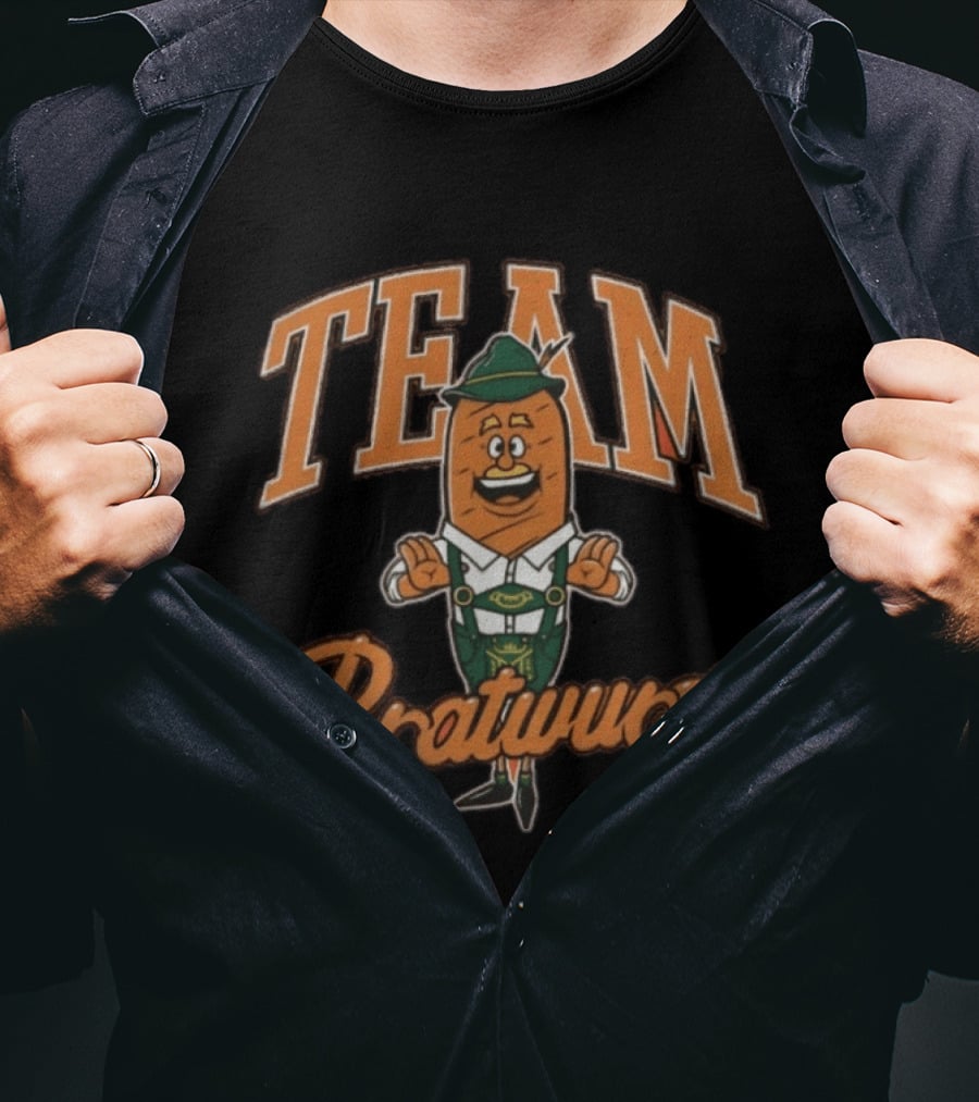 Team Bratwurst Burnt Orange Oktoberfest Character Lederhosen T-Shirt