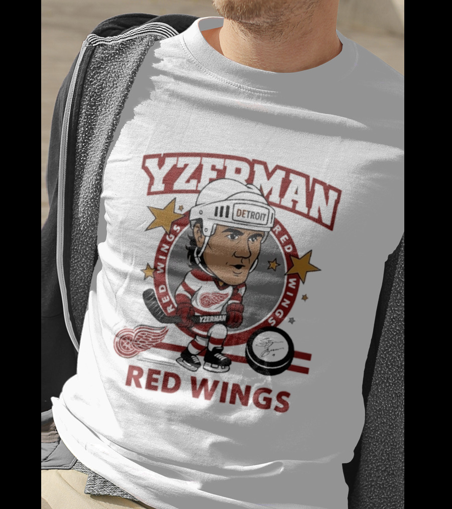 Yzerman Red Wings Caricature Hockey Player T-Shirt
