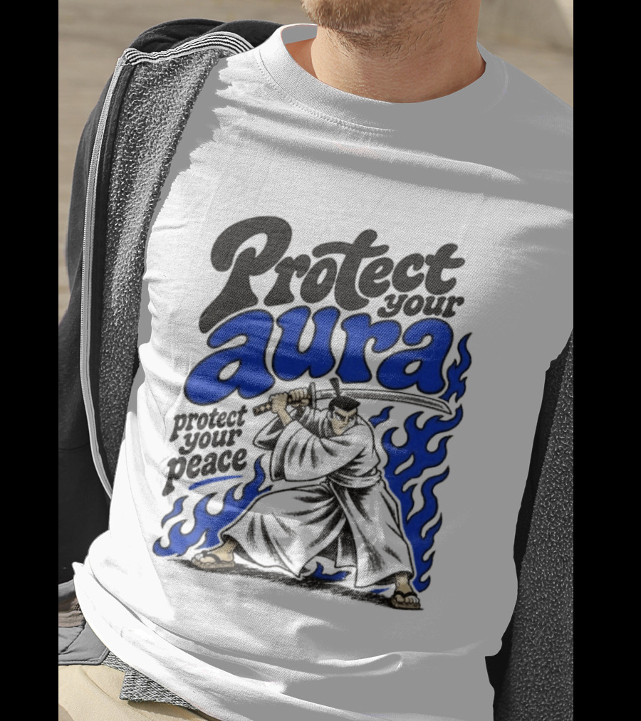 Protect Your Aura Samurai Protect Your Peace Blue Flames T-Shirt