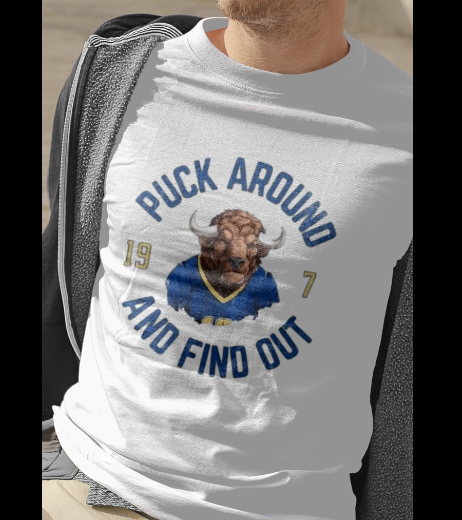 Buffalo Sabres Puck Around And Find Out 1970 Buffalo Head Hockey T-Shirt