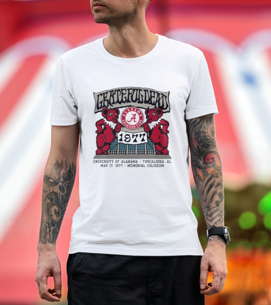 Grateful Dead Alabama Crimson Tide 1977 Memorial Coliseum Tuscaloosa Bears T-Shirt