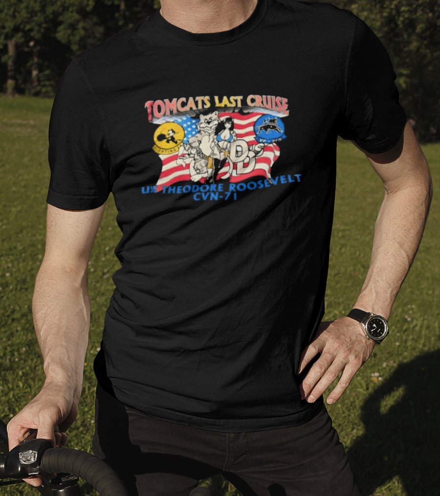 Tomcats Last Cruise USS Theodore Roosevelt CVN 71 American Flag T-Shirt
