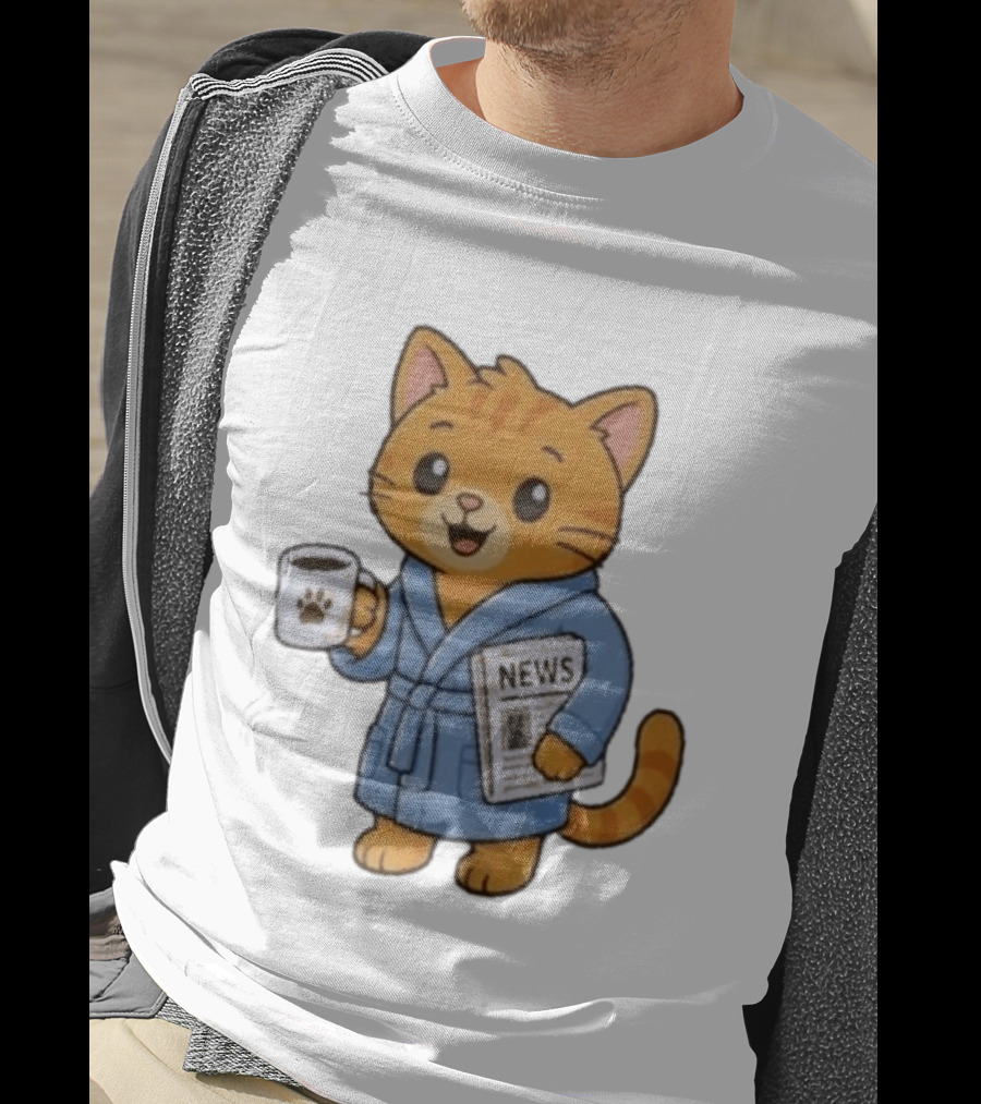 Cat In Bathrobe With Coffee And Newspaper T-Shirt