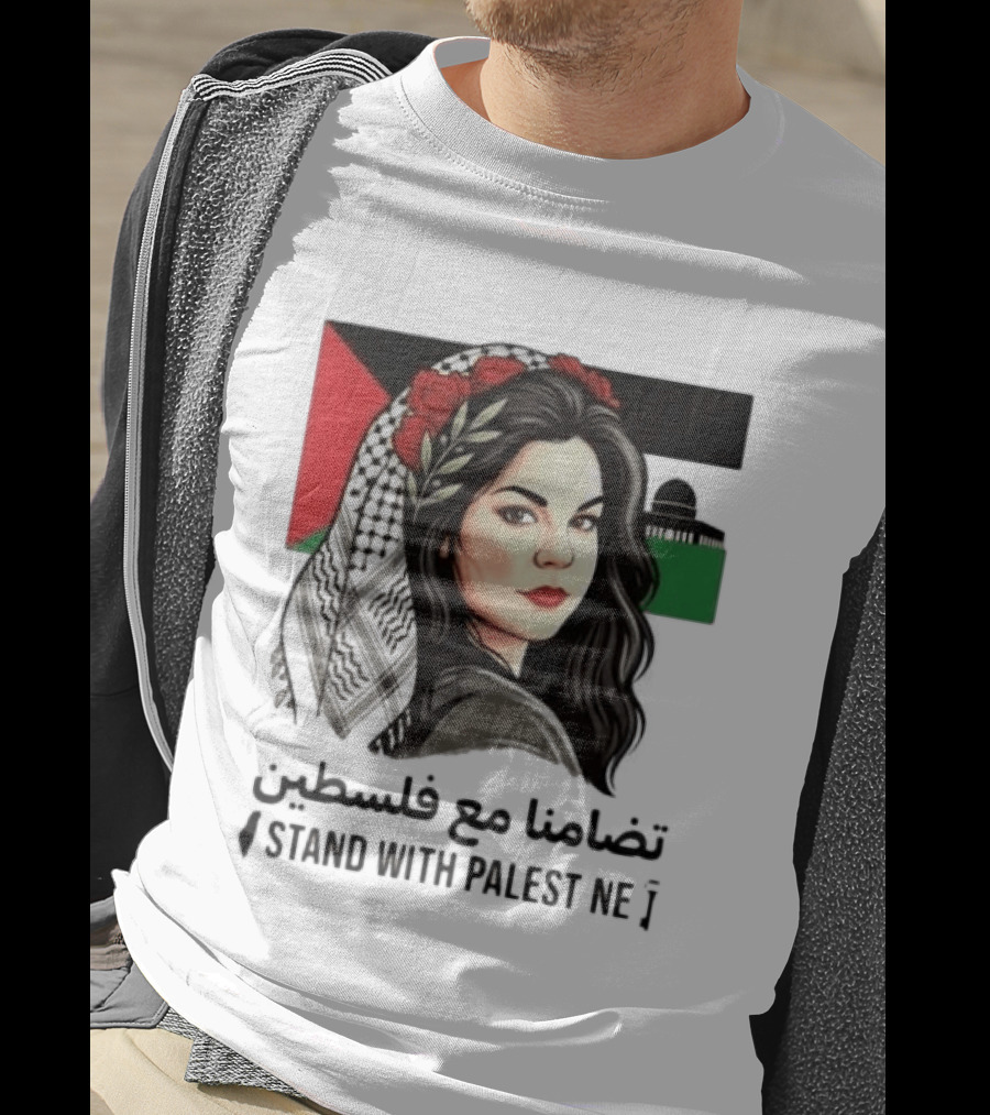 Stand With Palestine Women تضامنًا مع فلسطين Iconic Figure With Traditional Scarf And Flag T-Shirt