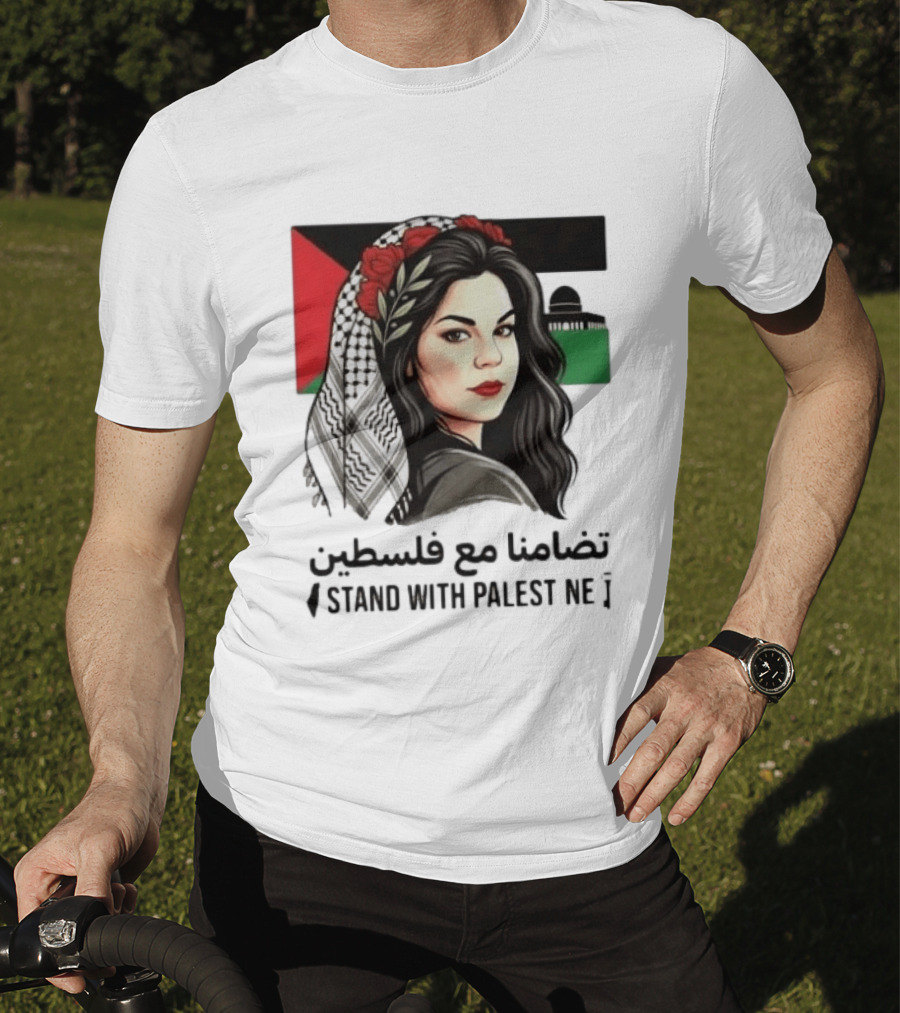 Stand With Palestine Women تضامنًا مع فلسطين Iconic Figure With Traditional Scarf And Flag T-Shirt
