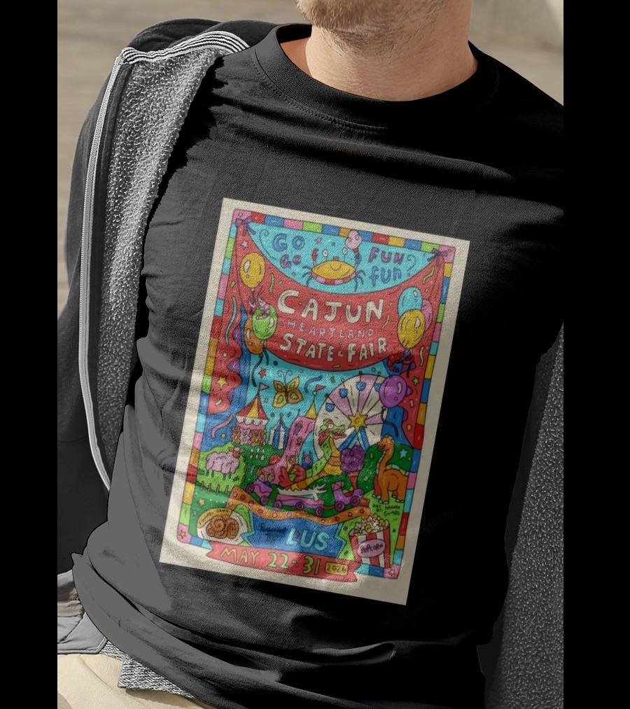 Cajun Heartland State Fair 2026 Go Go Fun May 22 31 LUS Popcorn Dinosaur T-Shirt