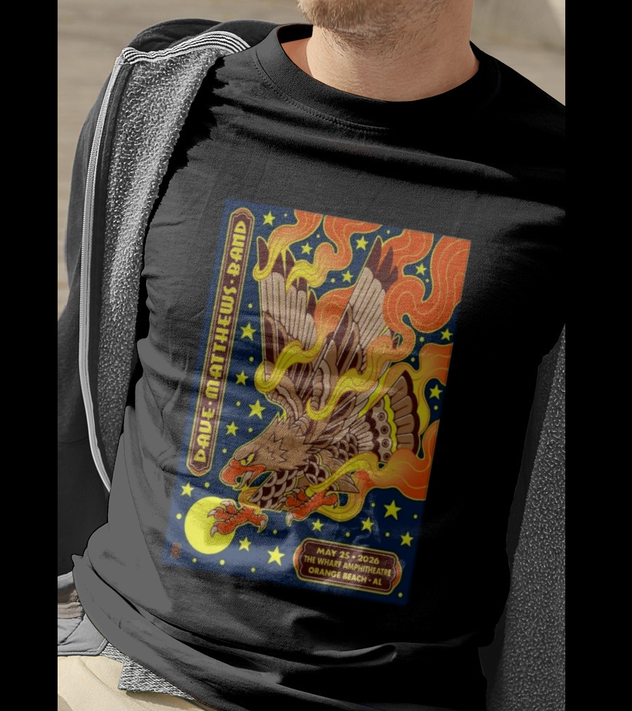 Dave Matthews Band May 25 2026 The Wharf Amphitheatre Orange Beach AL Eagle Stars Flames T-Shirt