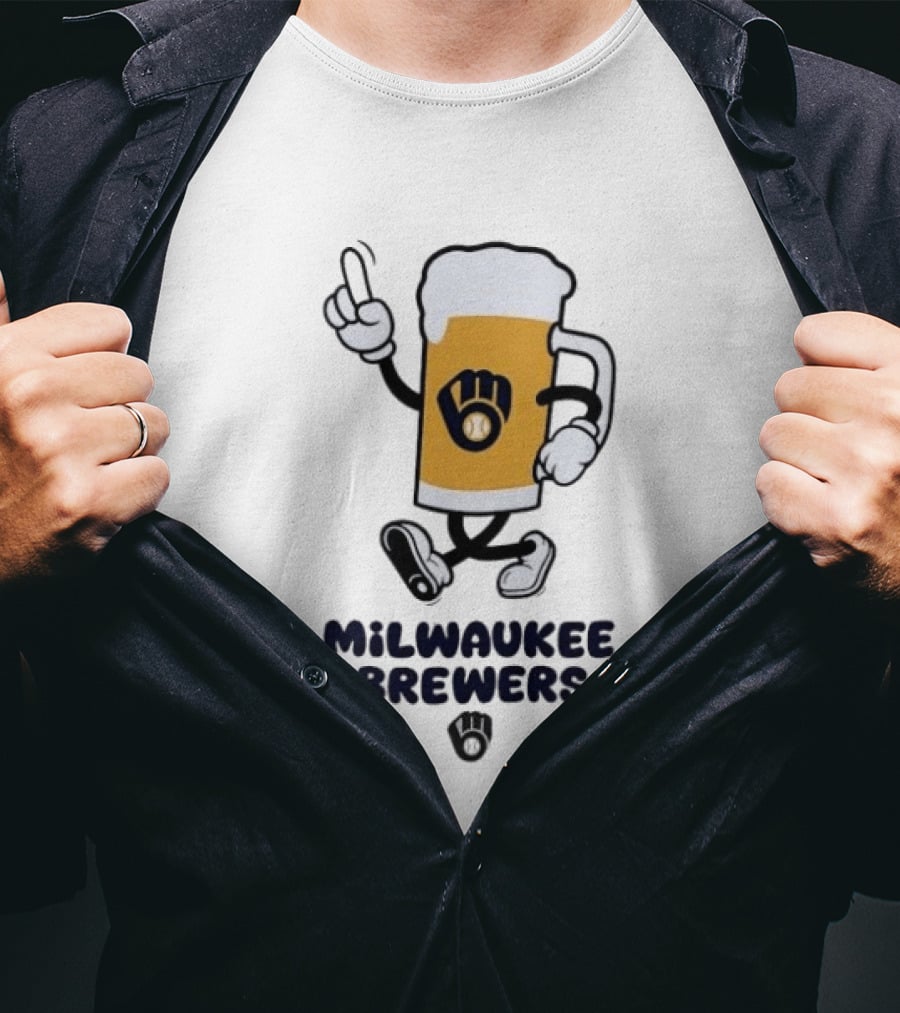 Milwaukee Brewers Beer Mascot Running Cartoon T-Shirt